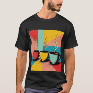 Retro Pop Art Koffie | Levendige Trio Kleurrijk T-shirt