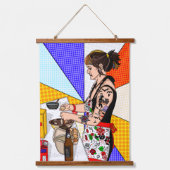 Retro Pop Art  Lady Baking Hangend Wandkleed (Voorkant)