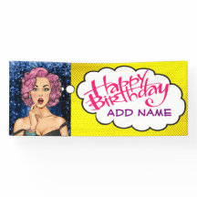 Retro Pop Art  Lady Birthday Banner