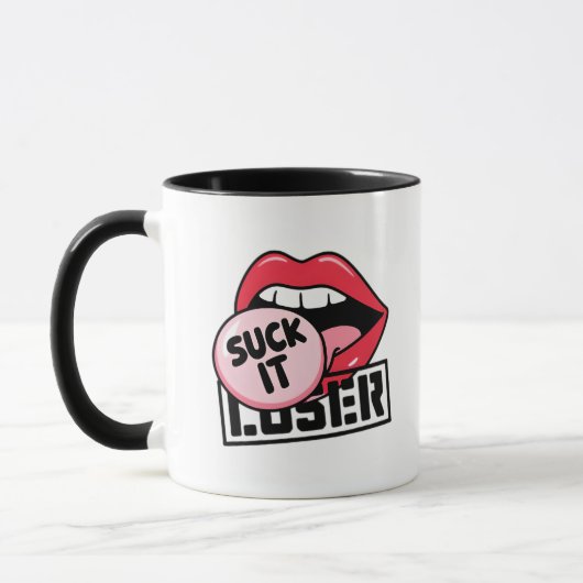 Retro Pop Art Lips met Sassy "Suck It Loser" Mok (Links)
