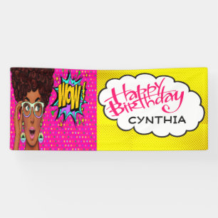 Retro Pop Art Mooie Vrouw Verjaardagsbanner Spandoek