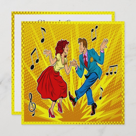 Retro Pop Art Paar Jitterbugging Uitnodiging (Voorkant / Achterkant)
