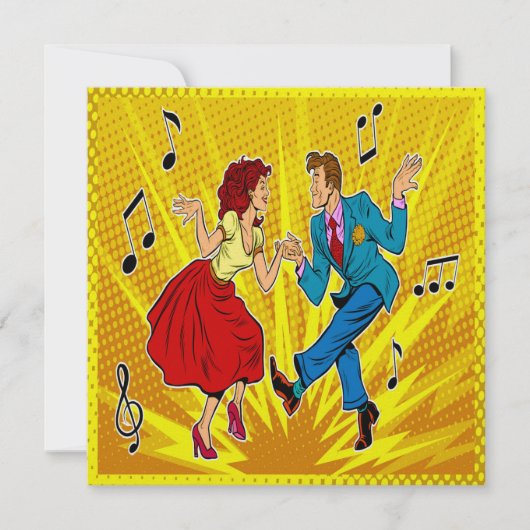 Retro Pop Art Paar Jitterbugging Uitnodiging (Voorkant)