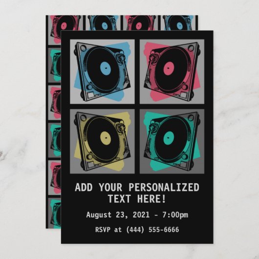 Retro Pop Art Platenspelers Kaart (Voorkant / Achterkant)