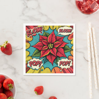 Retro Pop Art Poinsettia Stripboek Decoupage Servet