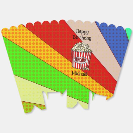 Retro Pop Art Popcorn Gepersonaliseerde Verjaardag Bedankdoosjes (Ongevouwen)