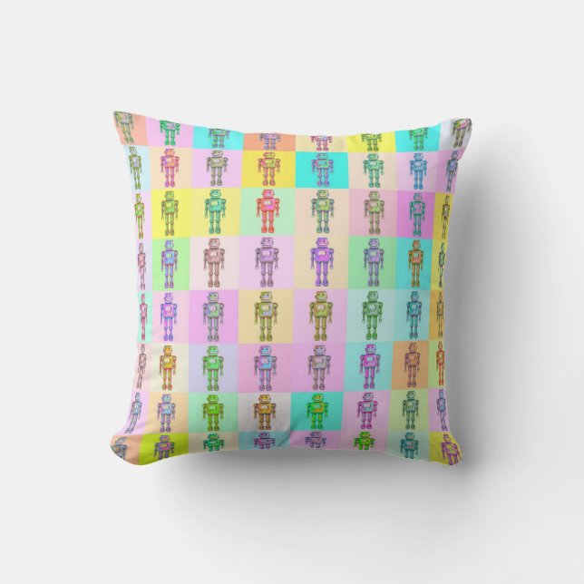 Retro Pop Art Robots Kussen (Voorkant)