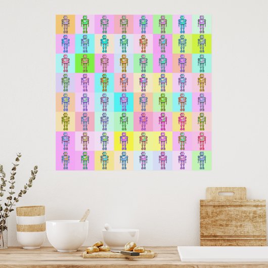 Retro Pop Art Robots v2 Poster (Keuken)