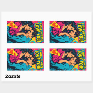 Retro Pop Art Romantische Strips Felle Kleuren Lie Rechthoekige Sticker