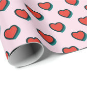 Retro Pop Art Rood Blauw Beige Hearts Pattern Cadeaupapier (Rol Hoek)