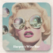 Retro Pop Art Roze en Blauwe Ruimte Vrouw Bier Onderzetter (Voorkant)