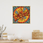 Retro Pop Art "Sizzle !" Affiche (Cuisine)