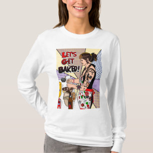 Retro Pop Art Tattoo Lady Baking in Kitchen T-shirt