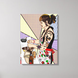 Retro Pop Art Tattooed Lady Baking Canvas Afdruk