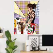 Retro Pop Art Tattooed Lady Baking Poster (Thuiskantoor)