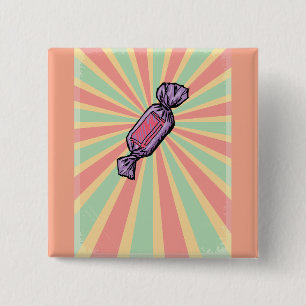 Retro Pop Art Verpakte Snoepjes Vierkante Button 5,1 Cm
