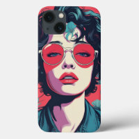 Retro Pop Art Vrouw met Rode Zonnebril iPhone Cas