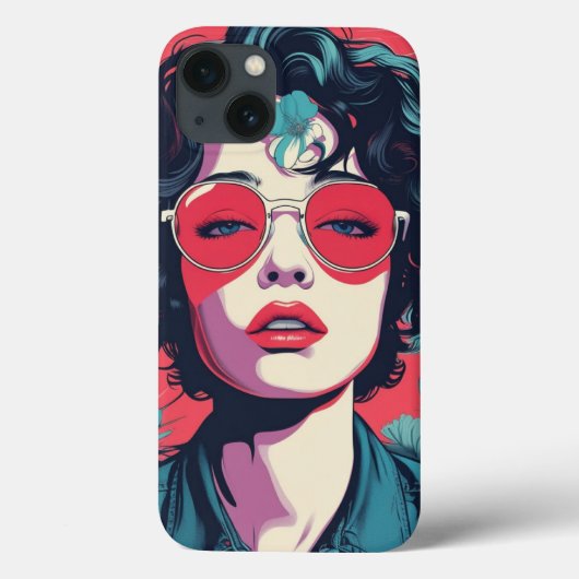 Retro Pop Art Vrouw met Rode Zonnebril iPhone Cas Case-Mate iPhone Case (Achterkant)