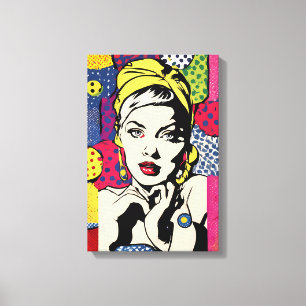 Retro Pop Art Vrouwenportret Canvas Afdruk