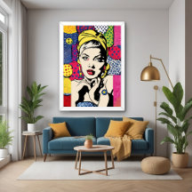 Retro Pop Art Vrouwenportret Poster Print