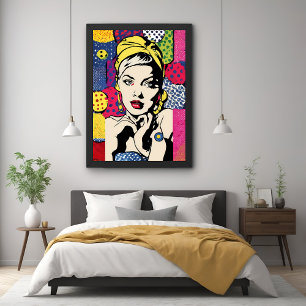 Retro Pop Art Vrouwenportret Posterprint Perfect Poster