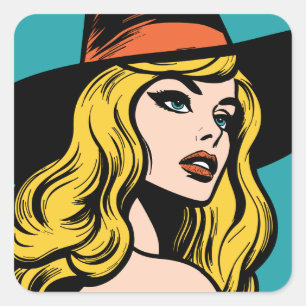 Retro Pop Art Witch Vierkante Sticker