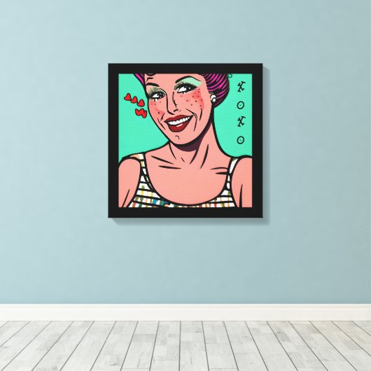 Retro Pop Art XOXO Canvas Afdruk (Insitu (Houten vloer))