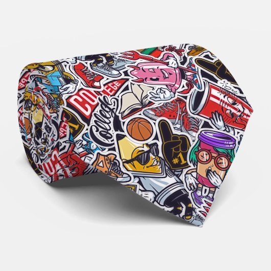 Retro Pop College Cravate d'impression (Roulé)
