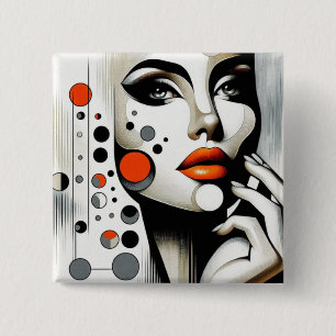 Retro Pop Diva: geometrische elegantie Abstracte k Vierkante Button 5,1 Cm