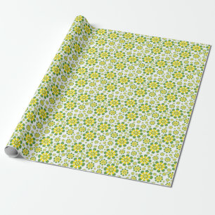 Retro Pop Flowers in geel en groen Cadeaupapier