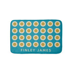 Retro Pop Flowers Pattern Turquoise Personalized Badmat
