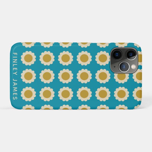 Retro Pop Flowers Pattern Turquoise Personalized Case-Mate iPhone Case (Achterkant (horizontaal))