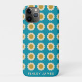 Retro Pop Flowers Pattern Turquoise Personalized Case-Mate iPhone Case (Achterkant)