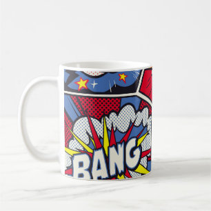 Retro pop kunst, komisch schreeuwpatroon. koffiemok