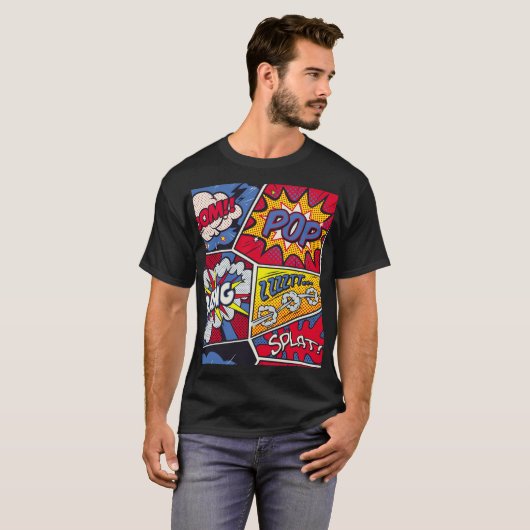 Retro pop kunst, komisch schreeuwpatroon. t-shirt (Voorkant volledig)
