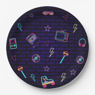Retro Pop Neon Kinder Verjaardag Bash Papieren Bordje