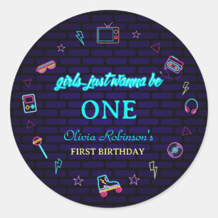 Retro Pop Neon Kinder Verjaardag Bash Ronde Sticker