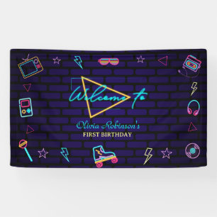 Retro Pop Neon Kinder Verjaardag Bash Spandoek