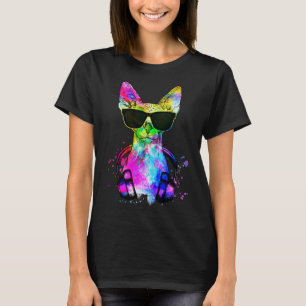 Retro Pop Sphynx Kattenportret met Hoofdtelefoon T-shirt