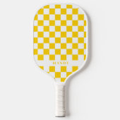 Retro Pop Sunny Yellow Checkerboard Custom Name Pickleball Paddle (Voorkant)