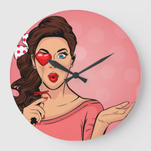 Retro Popart Lady Grote Klok