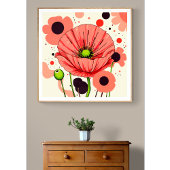 Retro Poppy Bloom - Kunstdruk Poster