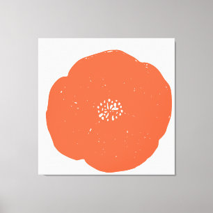 Retro Poppy Floral Art in Sinaasappel en wit Canvas Afdruk
