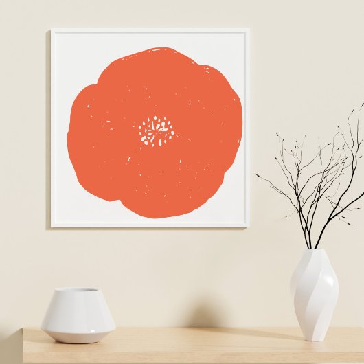 Retro Poppy Floral Art in Sinaasappel en wit Poster