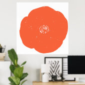 Retro Poppy Floral Art in Sinaasappel en wit Poster (Thuiskantoor)
