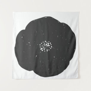 Retro Poppy Floral Art Pattern in Black and White Wandkleed