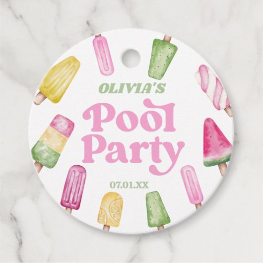 Retro Popsicle Verjaardag Zwembad Party Bedankjes Labels (Voorkant)