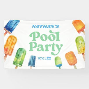 Retro Popsicle Verjaardag Zwembad Party Spandoek