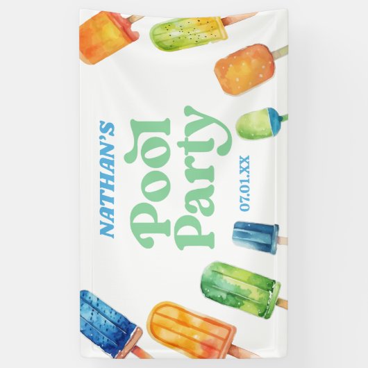 Retro Popsicle Verjaardag Zwembad Party Spandoek (Verticaal)