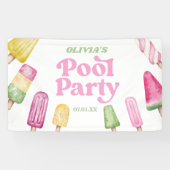 Retro Popsicle Verjaardag Zwembad Party Spandoek (Horizontaal)